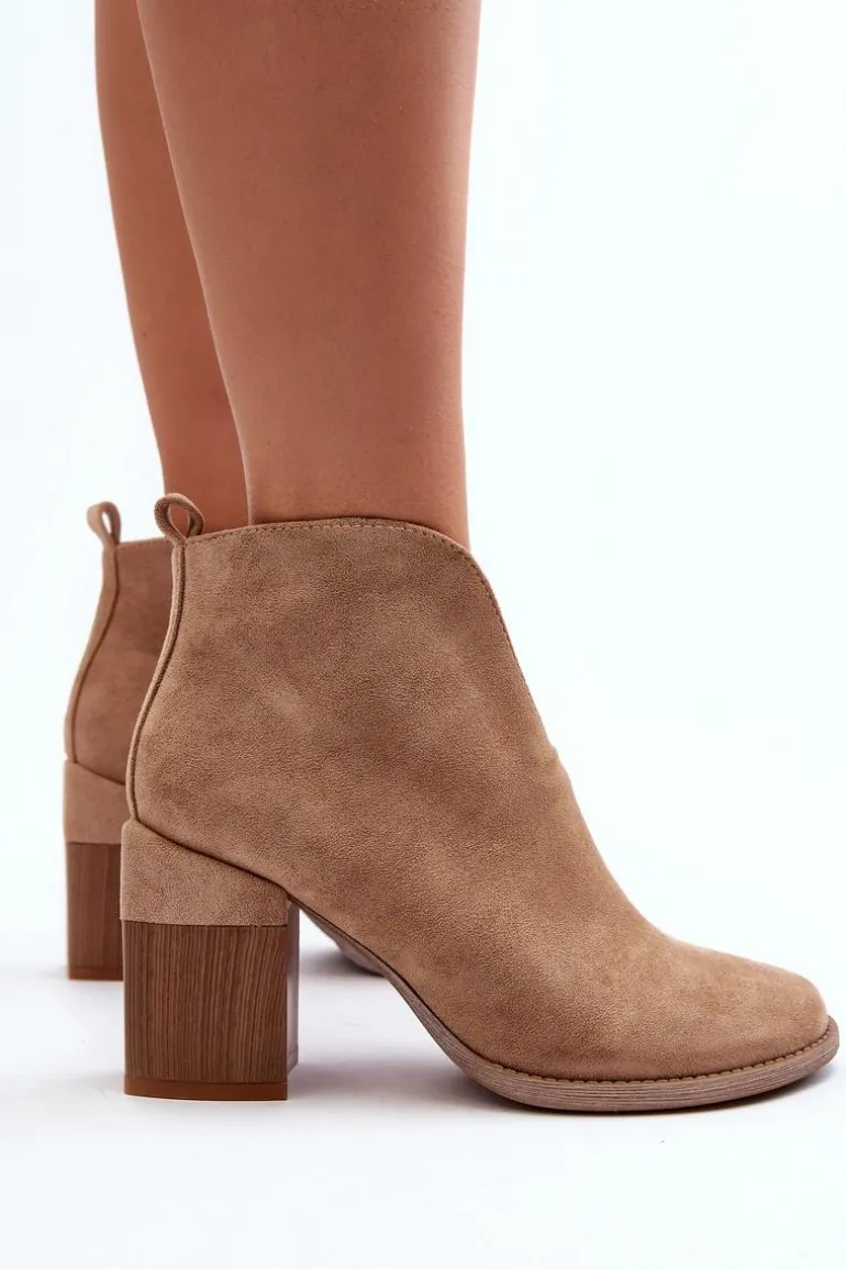 Botki Damskie Na Masywnym Obcasie Beżowe Nolira