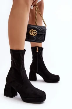 Botki Damskie Na Masywnym Obcasie I Platformie Czarne Adelles