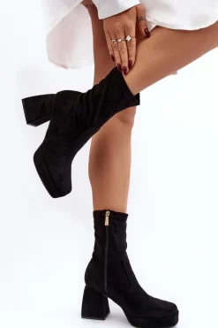 Botki Damskie Na Masywnym Obcasie I Platformie Czarne Adelles