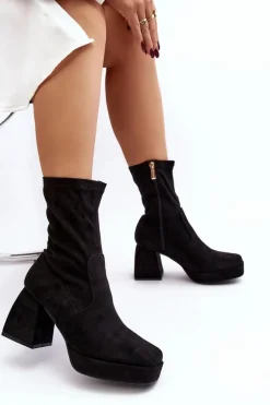 Botki Damskie Na Masywnym Obcasie I Platformie Czarne Adelles