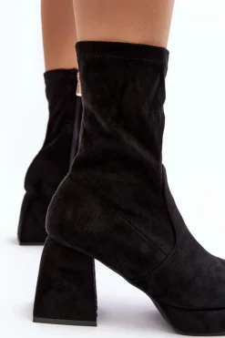 Botki Damskie Na Masywnym Obcasie I Platformie Czarne Adelles