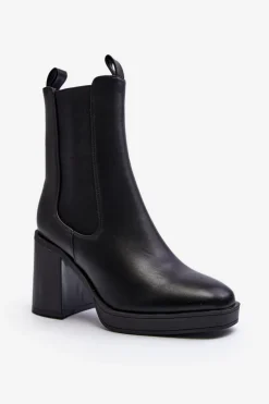 Botki Damskie Na Masywnym Obcasie Czarne Piovere