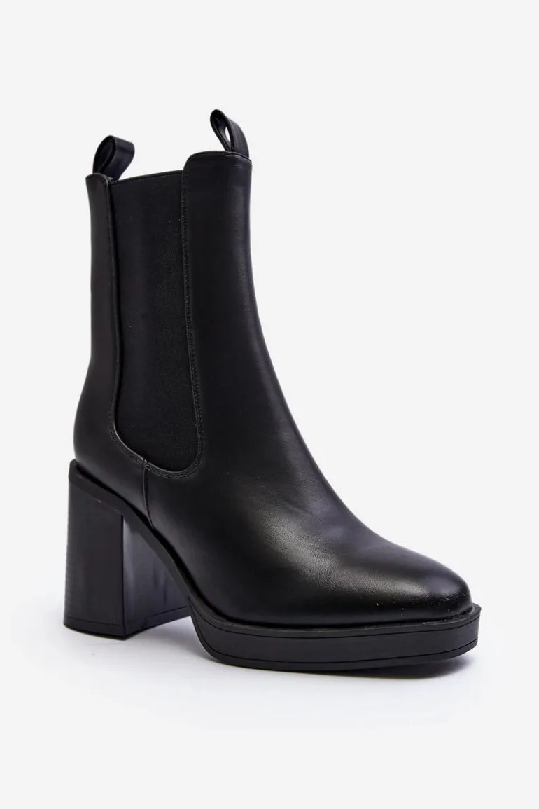 Botki Damskie Na Masywnym Obcasie Czarne Piovere