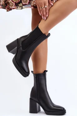 Botki Damskie Na Masywnym Obcasie Czarne Piovere