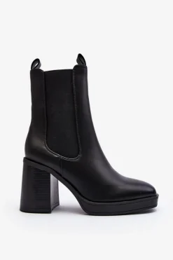 Botki Damskie Na Masywnym Obcasie Czarne Piovere