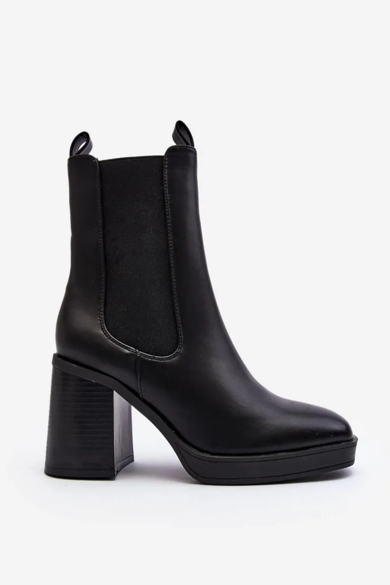 Botki Damskie Na Masywnym Obcasie Czarne Piovere