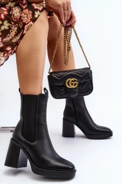 Botki Damskie Na Masywnym Obcasie Czarne Piovere