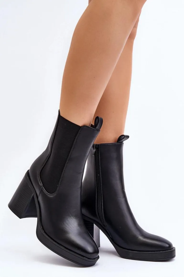 Botki Damskie Na Masywnym Obcasie Czarne Piovere