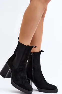 Botki Damskie Na Masywnym Obcasie Zamsz Czarne Piovere