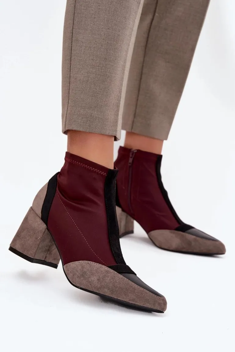Botki Damskie Na Masywnym Słupku Na Zamek Bordowe Delvane