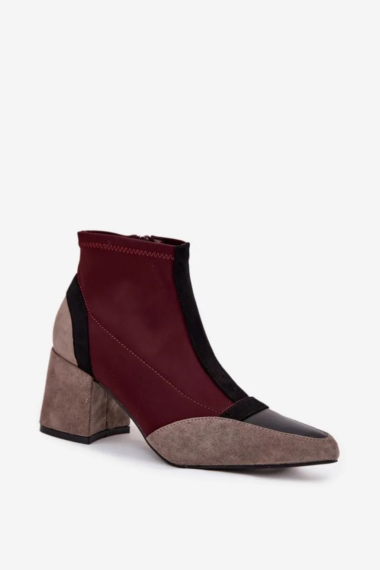 Botki Damskie Na Masywnym Słupku Na Zamek Bordowe Delvane