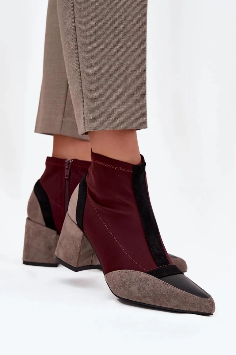 Botki Damskie Na Masywnym Słupku Na Zamek Bordowe Delvane