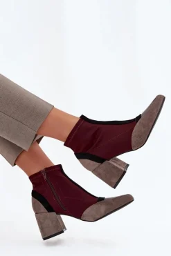 Botki Damskie Na Masywnym Słupku Na Zamek Bordowe Delvane