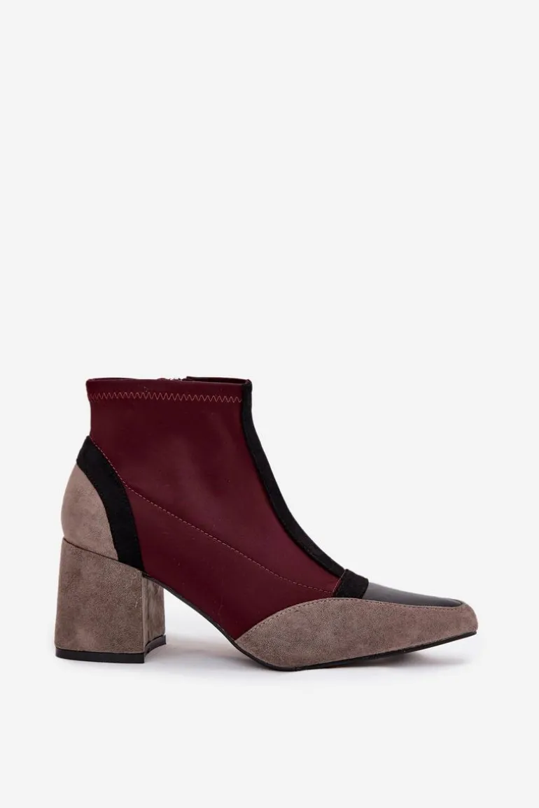 Botki Damskie Na Masywnym Słupku Na Zamek Bordowe Delvane