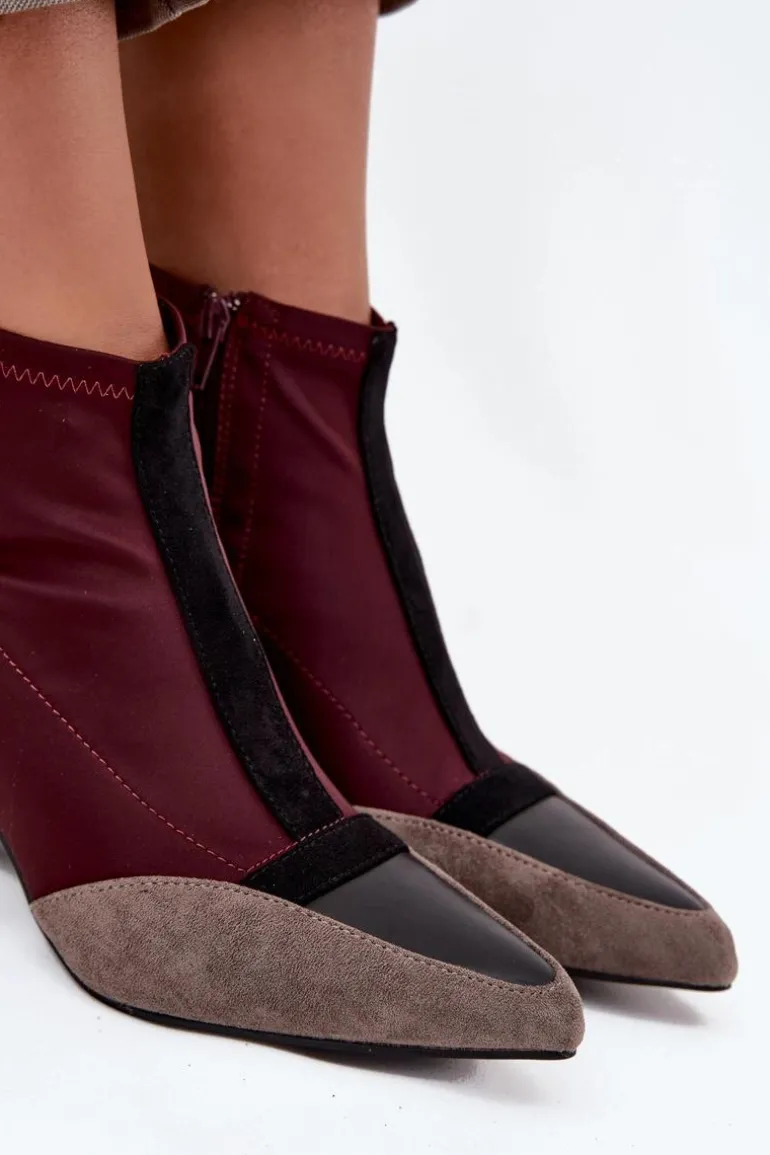 Botki Damskie Na Masywnym Słupku Na Zamek Bordowe Delvane