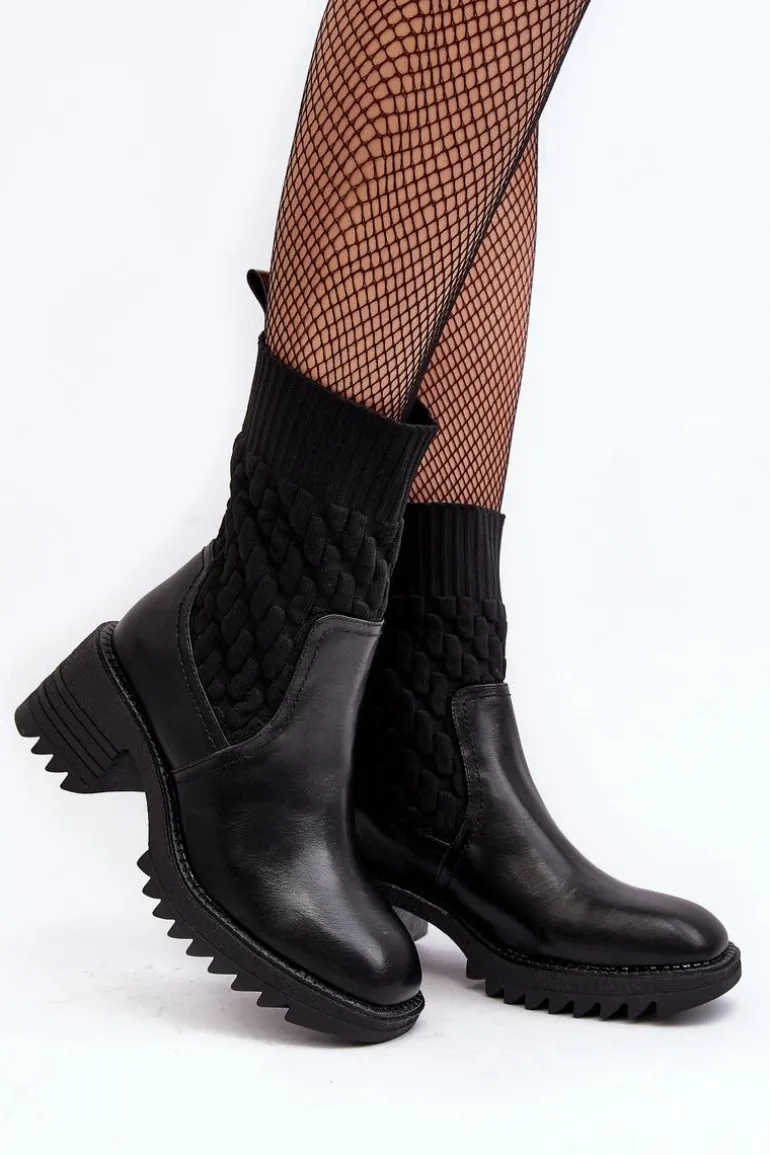 Botki Damskie Na Masywnym Obcasie Ze Skarpetą Czarne Briogen