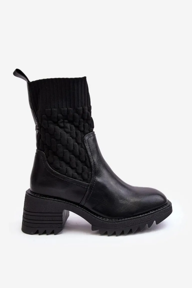 Botki Damskie Na Masywnym Obcasie Ze Skarpetą Czarne Briogen
