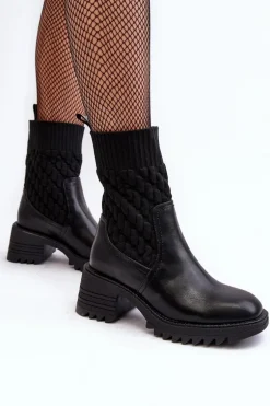 Botki Damskie Na Masywnym Obcasie Ze Skarpetą Czarne Briogen