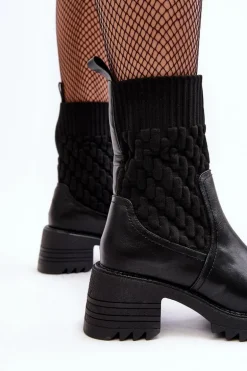 Botki Damskie Na Masywnym Obcasie Ze Skarpetą Czarne Briogen