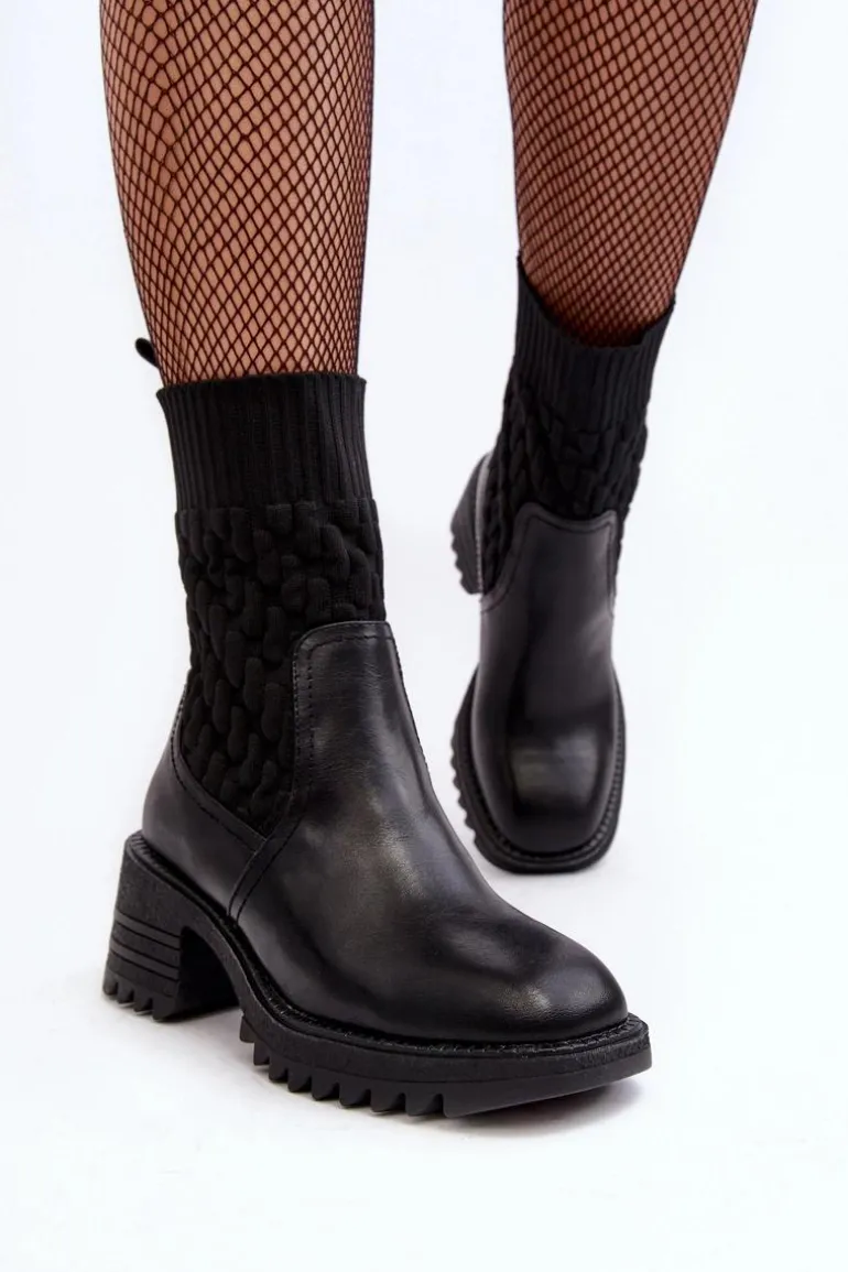 Botki Damskie Na Masywnym Obcasie Ze Skarpetą Czarne Briogen