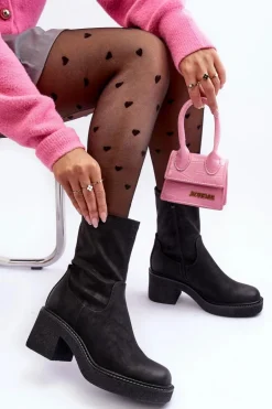 Botki Damskie Na Masywnym Obcasie Czarne Tozanna