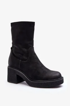 Botki Damskie Na Masywnym Obcasie Czarne Tozanna