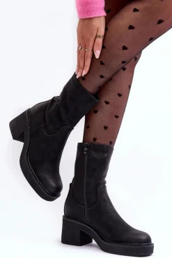 Botki Damskie Na Masywnym Obcasie Czarne Tozanna