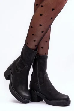 Botki Damskie Na Masywnym Obcasie Czarne Tozanna