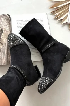 Botki Damskie Na Niskim Obcasie Ze Zdobieniem I Paskiem D&A MR52-165 Czarne