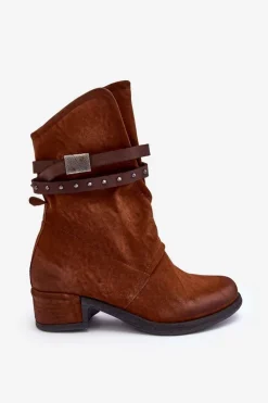 Botki Damskie Na Niskim Obcasie Z Paskami Camel Thelereia