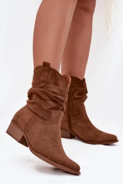 Botki Damskie Na Niskim Obcasie Z Marszczeniem Camel Adena