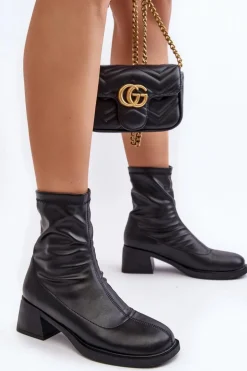 Botki Damskie Na Niskim Obcasie Czarne Aphroteia