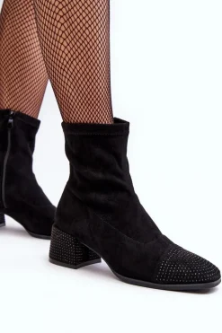 Botki Damskie Na Niskim Obcasie Ze Zdobieniem Czarne Vissias