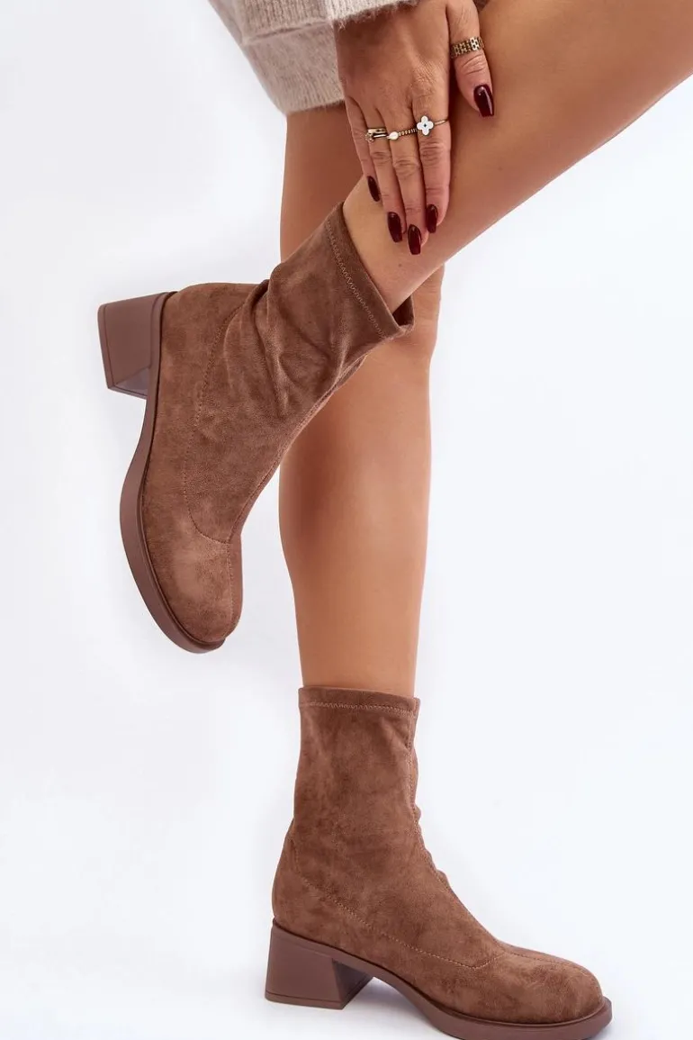 Botki Damskie Na Niskim Obcasie Brązowe Aphroteia