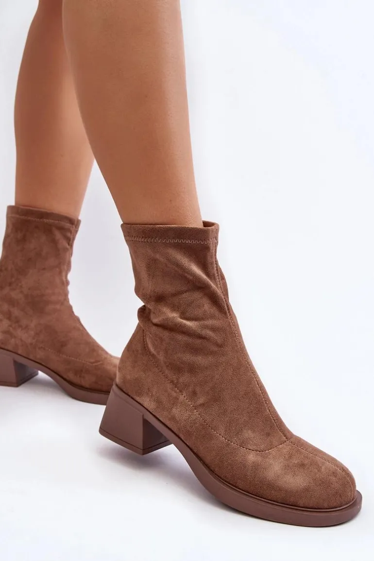 Botki Damskie Na Niskim Obcasie Brązowe Aphroteia