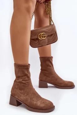 Botki Damskie Na Niskim Obcasie Brązowe Aphroteia