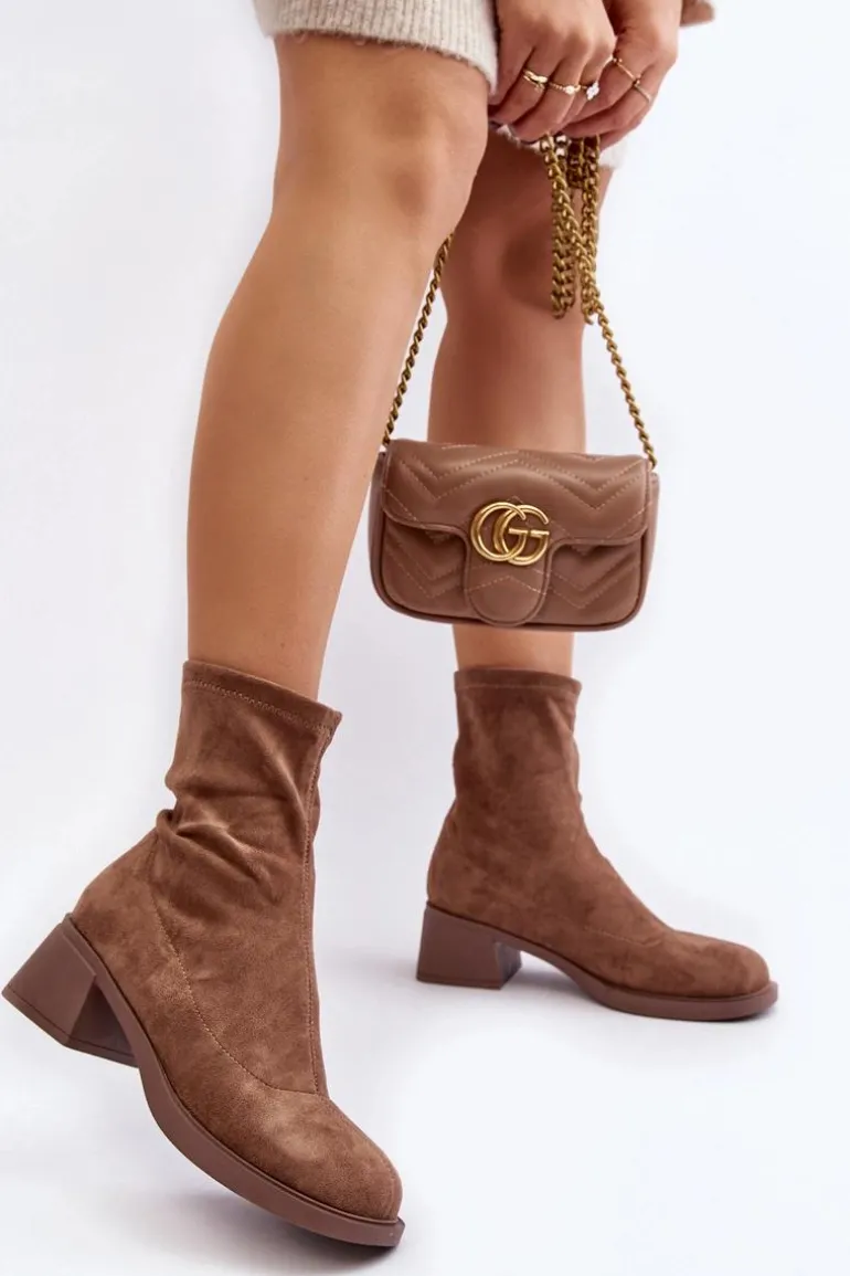 Botki Damskie Na Niskim Obcasie Brązowe Aphroteia