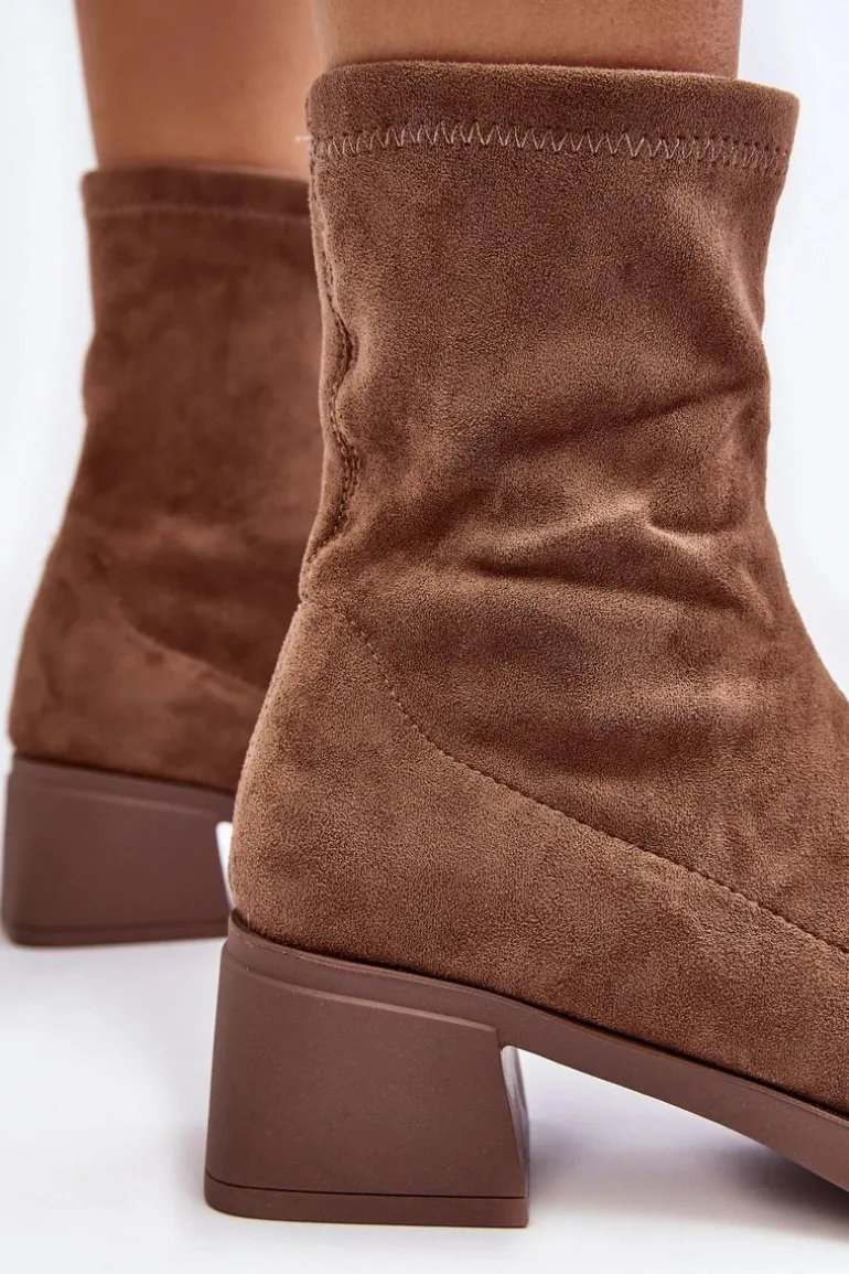 Botki Damskie Na Niskim Obcasie Brązowe Aphroteia