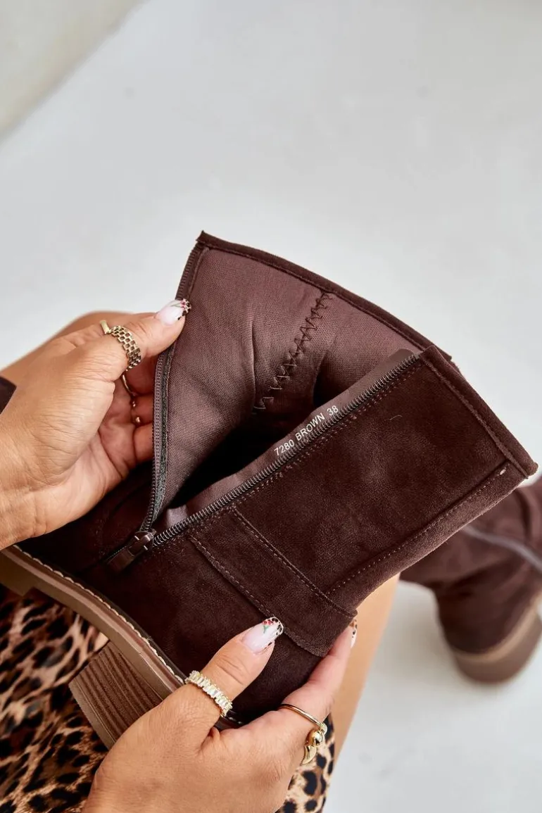 Botki Damskie Na Niskim Obcasie Z Klamrami Brązowe Zudra