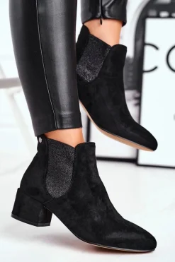 Botki Damskie Na Niskim Słupku Czarne Tersavolle
