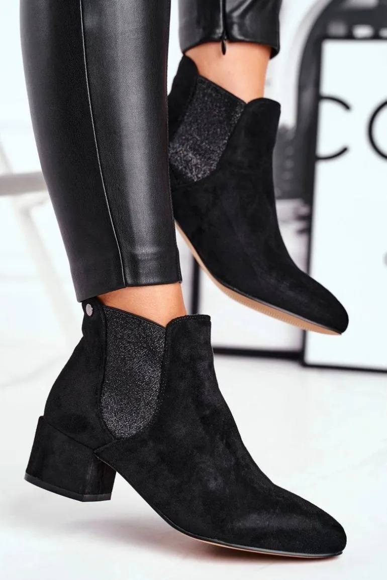 Botki Damskie Na Niskim Słupku Czarne Tersavolle