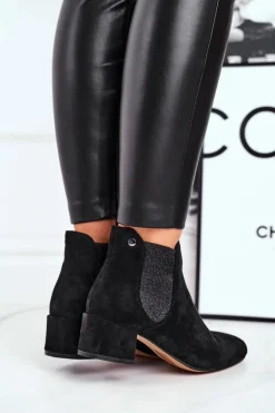 Botki Damskie Na Niskim Słupku Czarne Tersavolle