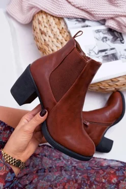 Botki Damskie Na Obcasie Brązowe Ergost