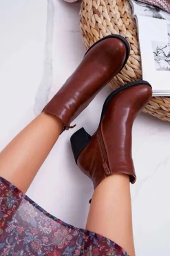 Botki Damskie Na Obcasie Brązowe Ergost