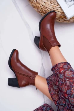 Botki Damskie Na Obcasie Brązowe Ergost