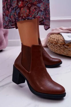 Botki Damskie Na Obcasie Brązowe Ergost