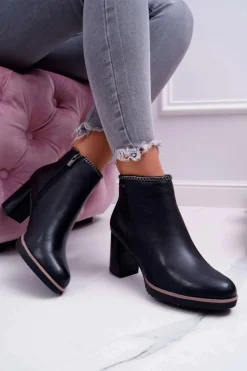 Botki Damskie Na Obcasie Skóra Big Star Czarne BB274618