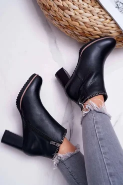 Botki Damskie Na Obcasie Skóra Big Star Czarne BB274618