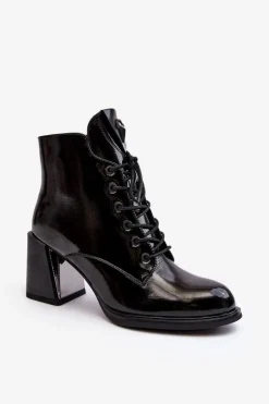 Botki Damskie Na Obcasie Sznurowane D&A CR8163 Czarne