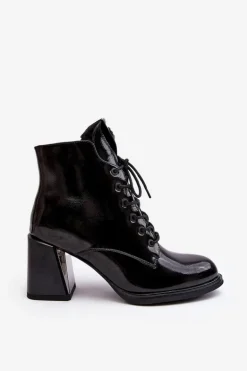 Botki Damskie Na Obcasie Sznurowane D&A CR8163 Czarne